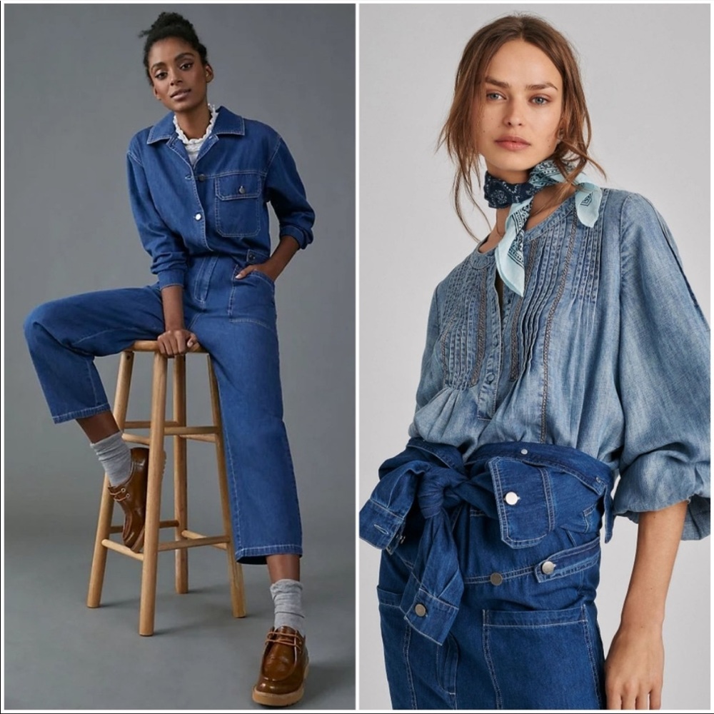 [NWT] Anthropologie Aya Denim Jumpsuit Sz M